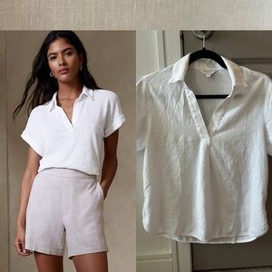 NEW (S) Linen Banana Republic Shirt V Neck Short Sleeve Linen-Blend Collared Top